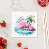 Wasserfarbe Schöner Strand Palme Tree Aussicht auf Serviette (Beispiel)