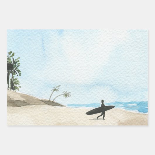 Wasserfarbe Schöner Strand und Surfer Geschenkpapier Set (Vorderseite)
