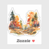 Wasserfarbe Schöner Wald im Herbst Aufkleber (Blatt)