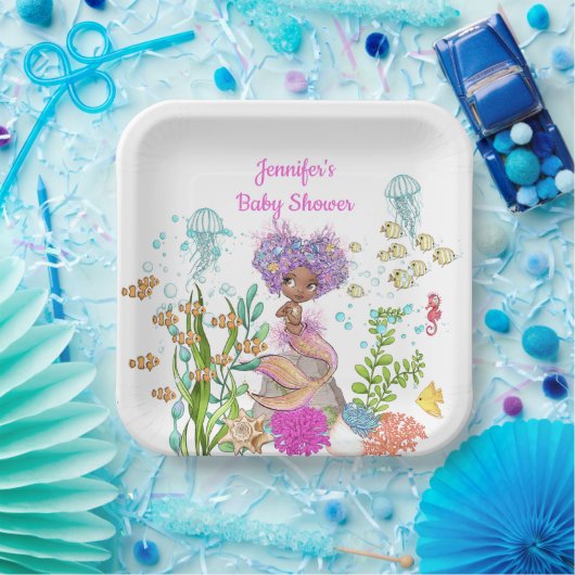 Wasserfarbe Schönes Brown Kleine Meerjungfrau Gebu Pappteller (Party)