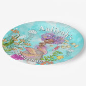 Wasserfarbe Schönes Brown Kleine Meerjungfrau Gebu Pappteller (Schrägansicht)