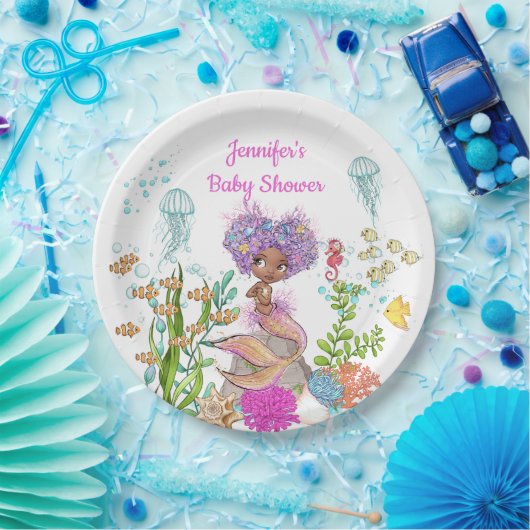 Wasserfarbe Schönes Brown Kleine Meerjungfrau Gebu Pappteller (Party)