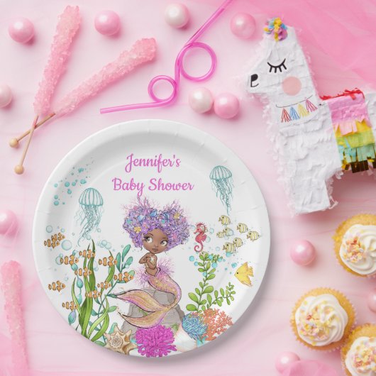 Wasserfarbe Schönes Brown Kleine Meerjungfrau Gebu Pappteller (Party)