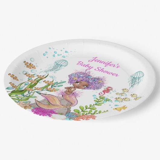 Wasserfarbe Schönes Brown Kleine Meerjungfrau Gebu Pappteller (Schrägansicht)