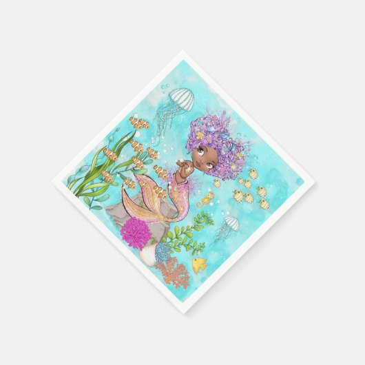 Wasserfarbe Schönes Brown Kleine Meerjungfrau Gebu Serviette (Ecke)