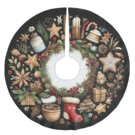 Wasserfarbe Schwarz Rustikale Weihnachtsmotive Url Polyester Weihnachtsbaumdecke