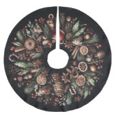 Wasserfarbe Schwarz Rustikale Weihnachtsmotive Url Polyester Weihnachtsbaumdecke (Vorderseite)