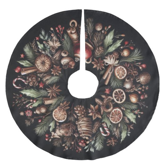 Wasserfarbe Schwarz Rustikale Weihnachtsmotive Url Polyester Weihnachtsbaumdecke (Vorderseite)