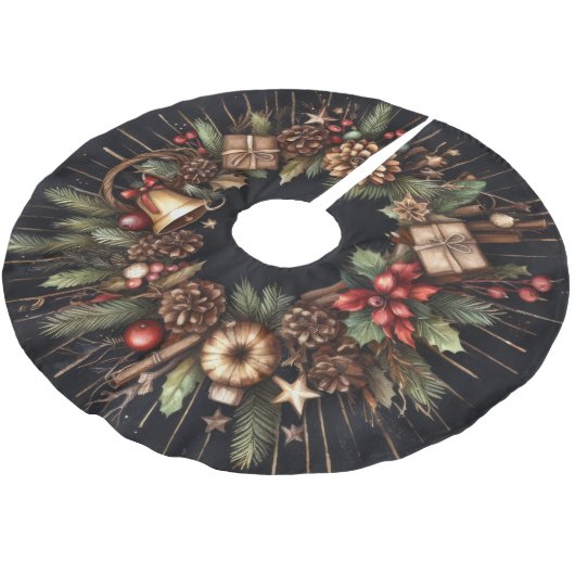 Wasserfarbe Schwarz Rustikale Weihnachtsmotive Url Polyester Weihnachtsbaumdecke (Schrägansicht)