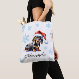 Wasserfarbe Schwarz & Tan Dackel Weihnachtshund Tasche