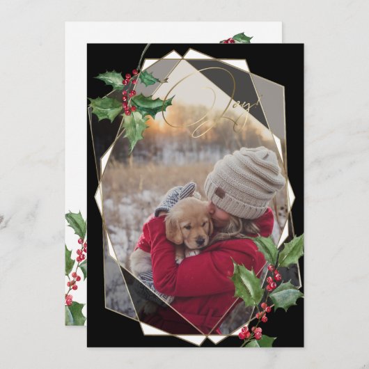 Wasserfarbe Schwarz und Rote Berries Einladung (Vorne/Hinten)