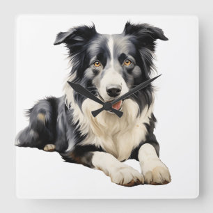 WASSERFARBE SCHWARZ UND WEISS GRENZGRENZHUND QUADRATISCHE WANDUHR