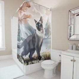 Wasserfarbe Schwarz und Weiße Flusskatze in der Na Duschvorhang