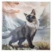 Wasserfarbe Schwarz und Weiße Flusskatze in der Na Fliese (Vorderseite)