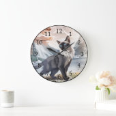 Wasserfarbe Schwarz und Weiße Flusskatze in der Na Große Wanduhr (Zuhause)