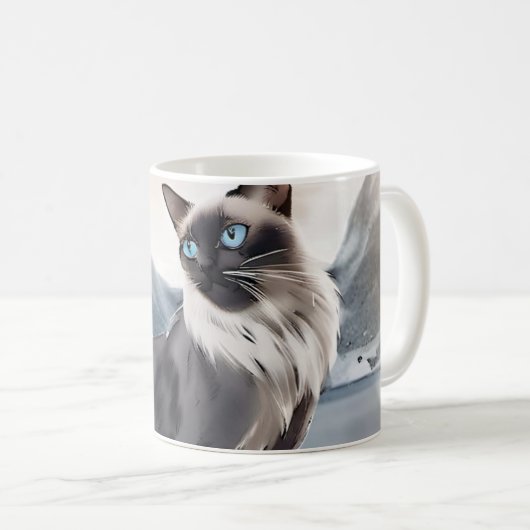 Wasserfarbe Schwarz und Weiße Flusskatze in der Na Kaffeetasse (VorderseiteRechts)
