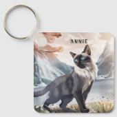 Wasserfarbe Schwarz und Weiße Flusskatze in der Na Schlüsselanhänger (Vorderseite)