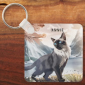 Wasserfarbe Schwarz und Weiße Flusskatze in der Na Schlüsselanhänger (Vorderseite)