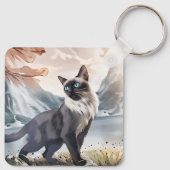 Wasserfarbe Schwarz und Weiße Flusskatze in der Na Schlüsselanhänger (Rückseite)