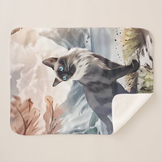 Wasserfarbe Schwarz und Weiße Flusskatze in der Na Sherpadecke (Vorderseite (Horizontal))