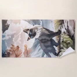 Wasserfarbe Schwarz und Weiße Flusskatze in der Na Strandtuch