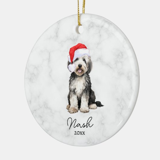 Wasserfarbe Schwarz/Weiß Bernedoodle/Goldendoodle Keramik Ornament (Links)