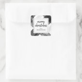 Wasserfarbe Schwarz-weiß Kariert Frohe Weihnachtsb Quadratischer Aufkleber (Tasche)