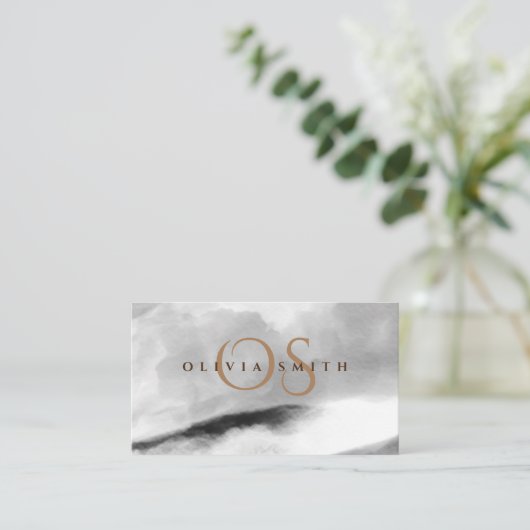 Wasserfarbe Schwarz-weiß Landschaft Mit Monogramm Visitenkarte (Stehend Vorderseite)