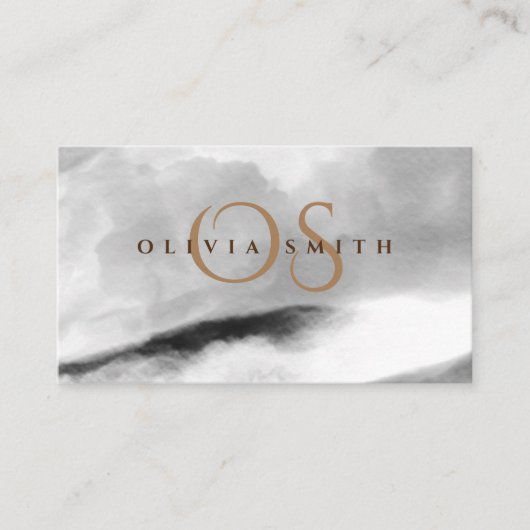 Wasserfarbe Schwarz-weiß Landschaft Mit Monogramm Visitenkarte (Vorderseite)