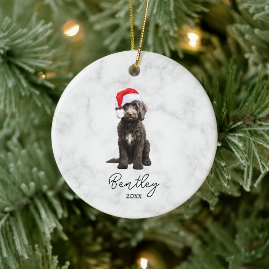 Wasserfarbe Schwarz/Weiß Tuxedo Goldendoodle Keramik Ornament (Baum)