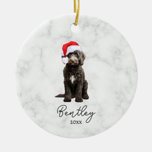 Wasserfarbe Schwarz/Weiß Tuxedo Goldendoodle Keramik Ornament (Vorne)