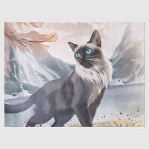Wasserfarbe Schwarze und weiße Katze im Naturgesch Seidenpapier