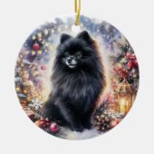 Wasserfarbe Schwarzer Spitz Feierliche Weihnachten Keramik Ornament (Vorne)