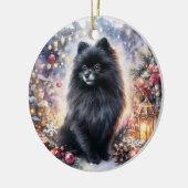 Wasserfarbe Schwarzer Spitz Feierliche Weihnachten Keramik Ornament (Links)