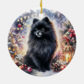 Wasserfarbe Schwarzer Spitz Feierliche Weihnachten Keramik Ornament (Hinten)