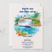 Wasserfarbe Seascape Beach Kreuzfahrt Palm Hochzei Einladung (Vorderseite)