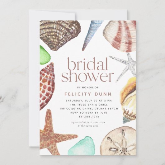 Wasserfarbe Seashell Beach Brautparty Einladung (Vorderseite)