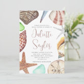 Wasserfarbe Seashell Beach Brautparty Einladung (Stehend Vorderseite)