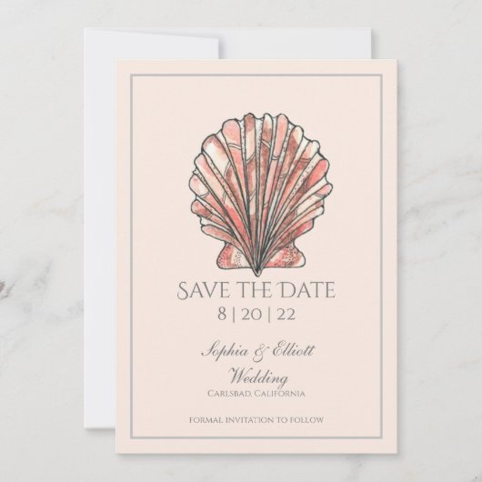 Wasserfarbe Seashell Beach Hochzeit Save The Date (Vorderseite)