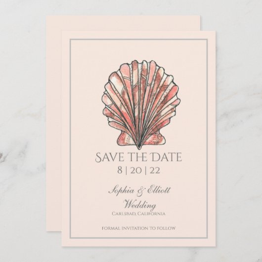 Wasserfarbe Seashell Beach Hochzeit Save The Date (Vorne/Hinten)