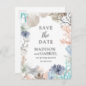 Wasserfarbe Seashell Beach Hochzeit Save the Date Postkarte (Vorne/Hinten)