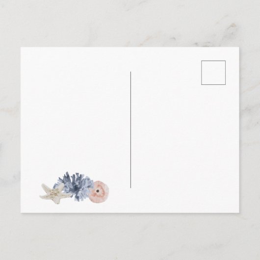 Wasserfarbe Seashell Beach Hochzeit Save the Date Postkarte (Rückseite)