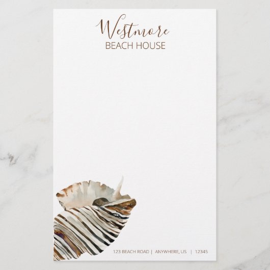 Wasserfarbe Seashell Beach House Briefpapier (Vorderseite)