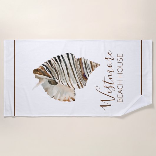Wasserfarbe Seashell Beach House Strandtuch (Vorderseite)