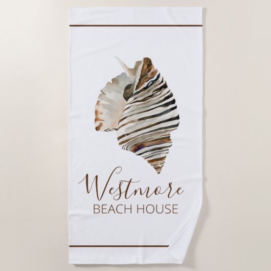 Wasserfarbe Seashell Beach House Strandtuch (Vorderseite)
