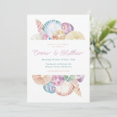 Wasserfarbe Seashell Hochzeitsdetails Zurück, Qr & Einladung (Stehend Vorderseite)