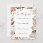 Wasserfarbe Seashell Neutral Beach Hochzeit Save The Date (Vorderseite)