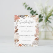 Wasserfarbe Seashell Neutral Beach Hochzeit Save The Date (Stehend Vorderseite)