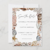 Wasserfarbe Seashell Neutral Beach Hochzeit Save The Date (Vorderseite)