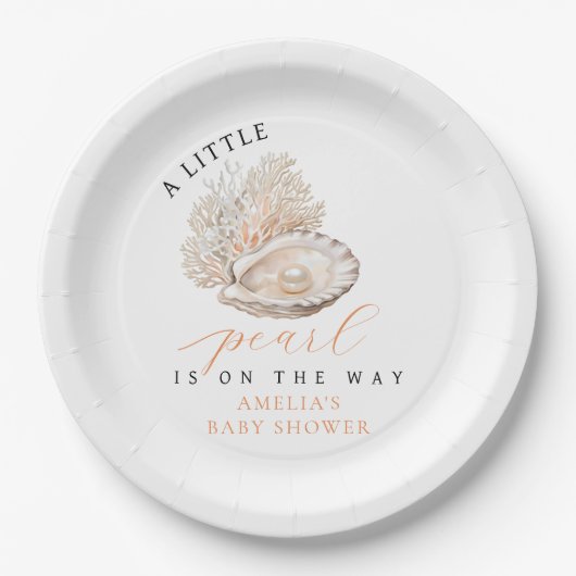 Wasserfarbe Seashell Pearl Baby Dusche Pappteller (Vorderseite)